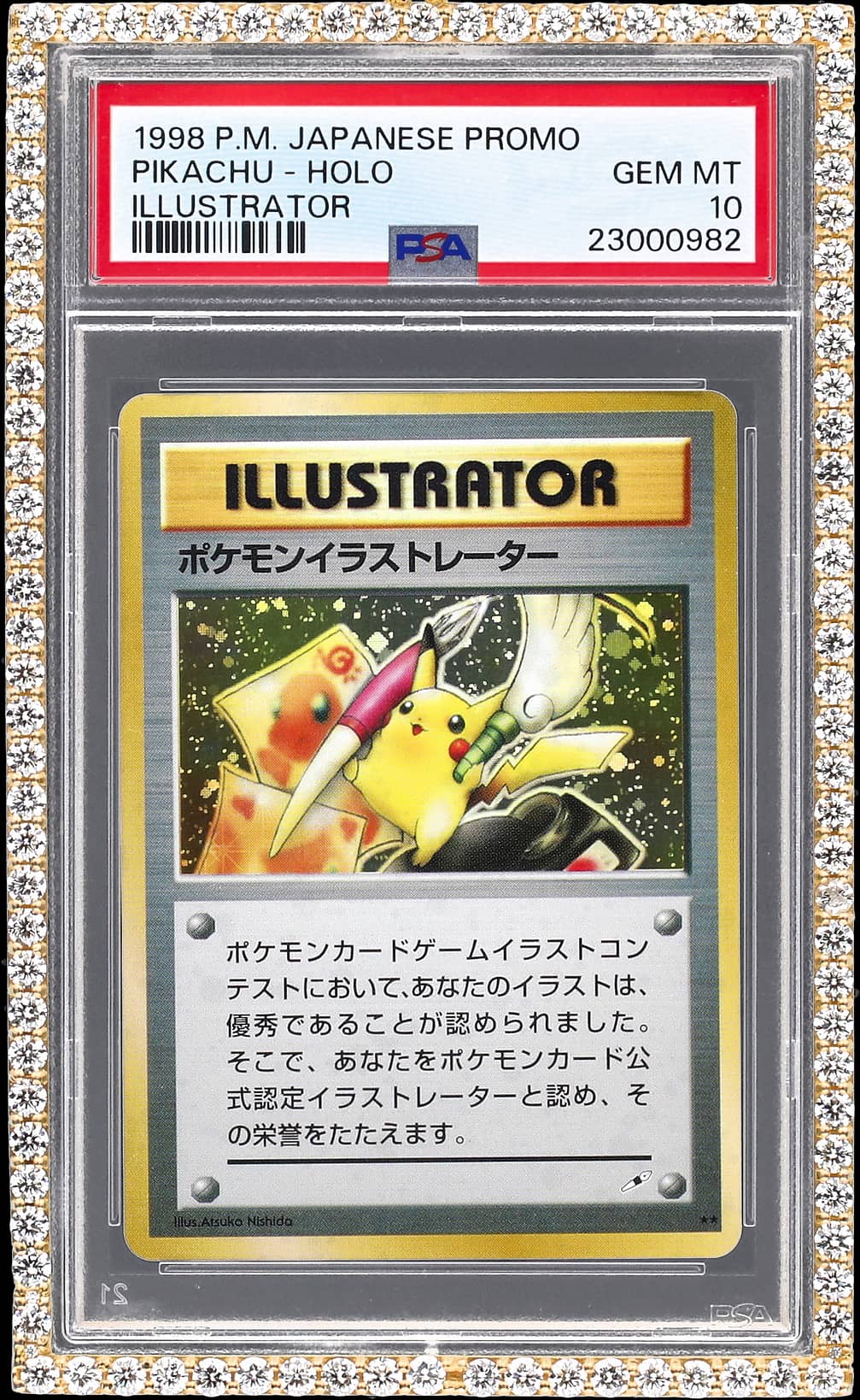 The Pikachu Illustrator card in its PSA 10 slab